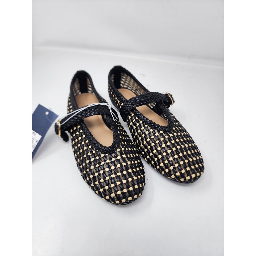 Universal Thread Womens Woven Mary Jane Flats Black Faux Leather Casual Size 6.5